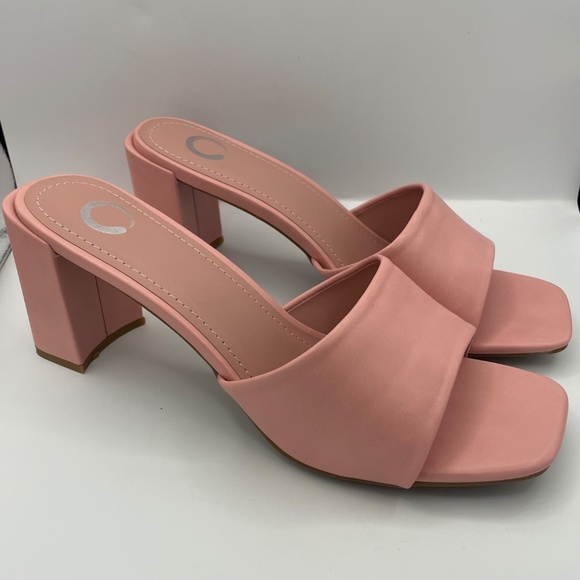 JOURNEE Collection vegan leather pink block heel sandals women’s Size 12 - Picture 2 of 11